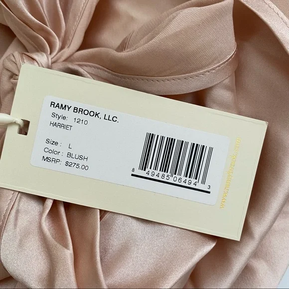 Ramy Brook || Harriet Convertible Silk Charmeuse Top Blush L Halter One Shoulder - Picture 6 of 9